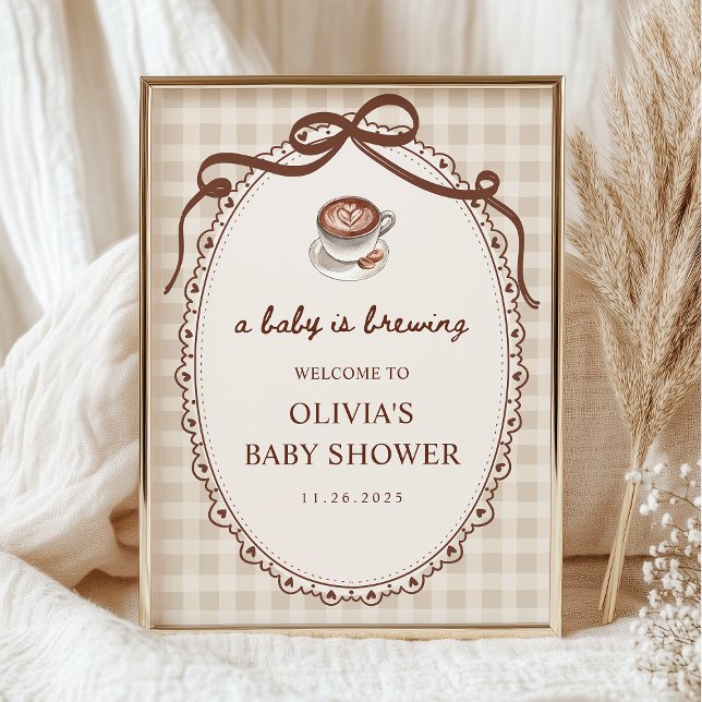 Affiche A Baby is Brewing Coffee Baby Shower Welcome (Créateur téléchargé)