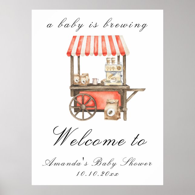Affiche A Baby Is Brewing Coffee Cart Baby Shower Welcome (Devant)