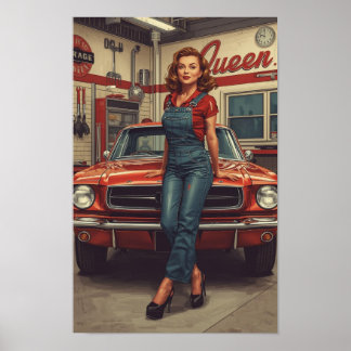 Affiche A bold retro pin-up illustration featuring a greas