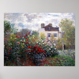 Affiche A Corner of the Garden with Dahlias by Monet Print