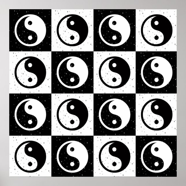 Affiche À damiers blanc noir Yin-yang Zen Block Imprimer (Devant)