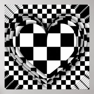 Affiche à damiers coeur