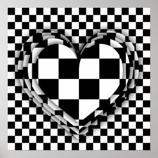 Affiche à damiers coeur