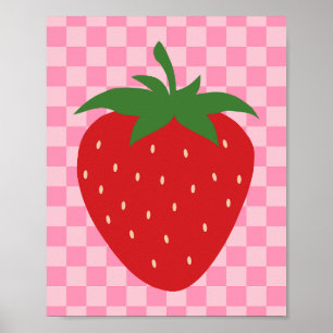 Affiche à damiers Fruit Rétro Rose Et Rouge