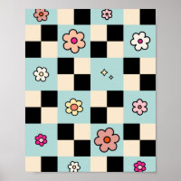 à damiers Motif de fleurs - Vérification rétro