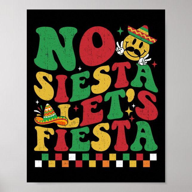 Affiche à damiers No Siesta Faisons la fête Funny Cinco De (Devant)