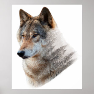 Affiche à double exposition de la forêt de Wolf He