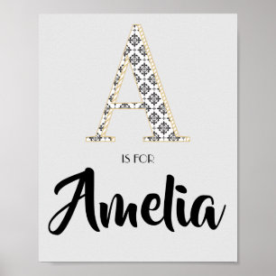 Affiche A est pour Amelia Classique Texte Moderne Nom Pers