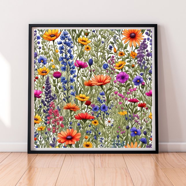 Affiche à impression totale de fleurs sauvages (Wildflower Floral All-Over Print Poster)