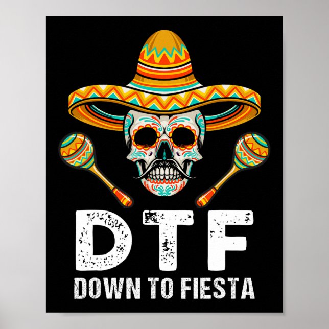 Affiche A La Fête De Fiesta Drôle Mexicain Crâne Drôle Cin (Devant)