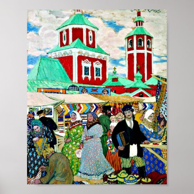 Affiche A la Foire, peinture d'art de Boris Kustodiev (Devant)