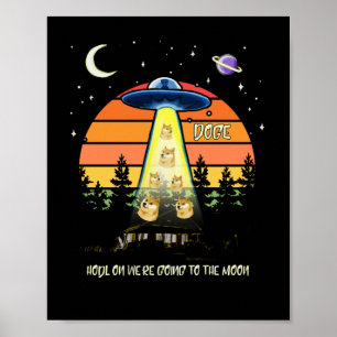 Affiche À la Lune Dogecoin Crypto mème UFO DOGE Vintage