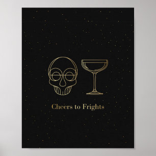 Affiche À la santé de Frights, ligne d'art en or crâne imp