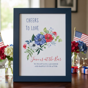 Affiche À la santé de l'amour rouge blanc et bleu panneau