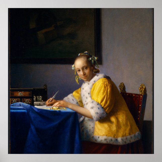 Affiche A lady writing by Johannes Vermeer (Devant)