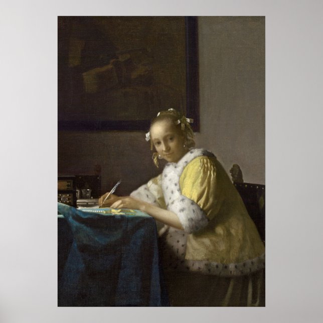 Affiche A Lady Writing, c. 1665 (huile sur toile) (Devant)