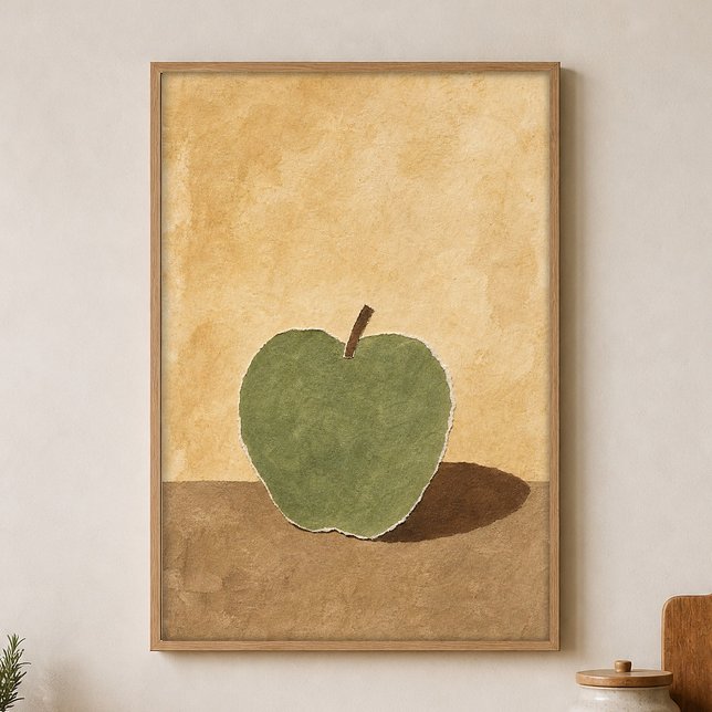 Affiche à l'aquarelle de la pomme et de son ombre (Shown framed for scale. Poster ships unframed; frames are an optional add-on.)