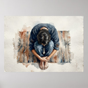 Affiche à l'aquarelle émotionnelle à figure bleue