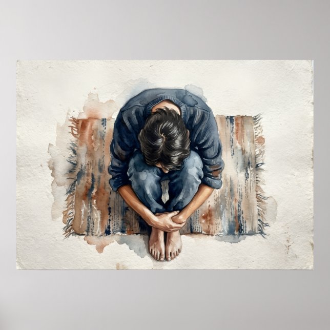 Affiche à l'aquarelle émotionnelle à figure bleue (Devant)