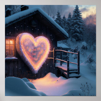 Affiche A Large Heart Shape Sign before a Country House