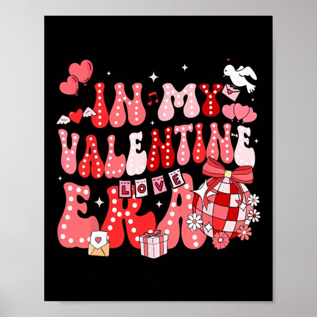 Affiche À l'ère de la Saint-Valentin Groovy Rétro Disco Cœ (Devant)