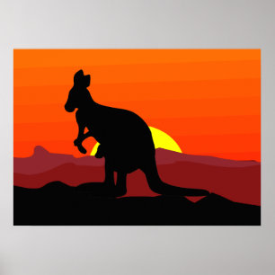 Affiche À l'intérieur kangourou australien au coucher du