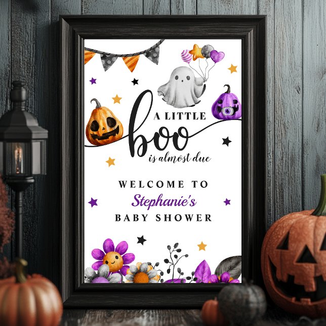 Affiche A Little Boo Is Almost Due Halloween Baby Shower (Créateur téléchargé)