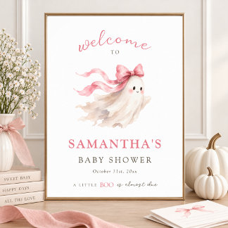 Affiche A Little Boo Pink Bow Baby Girl Shower Welcome