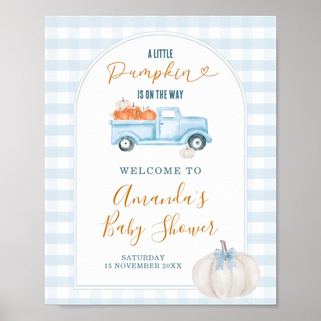 Affiche A Little Pumpkin Blue Truck Baby Shower Welcome (Devant)