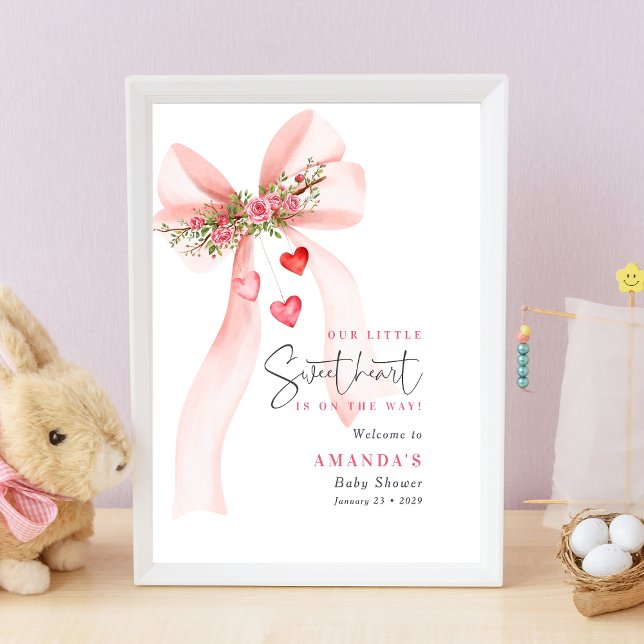 Affiche A little Sweetheart Pink bow Valentine Baby shower (Créateur téléchargé)