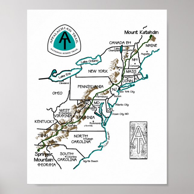 Affiche À Logo Carte de Randonnée du Sentier des Appalache (Devant)
