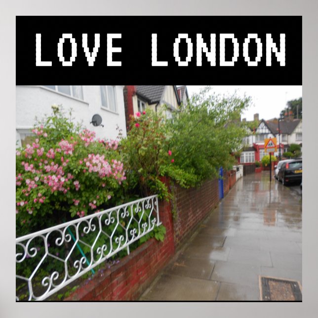 Affiche A London Street et pluie l'Angleterre (Devant)