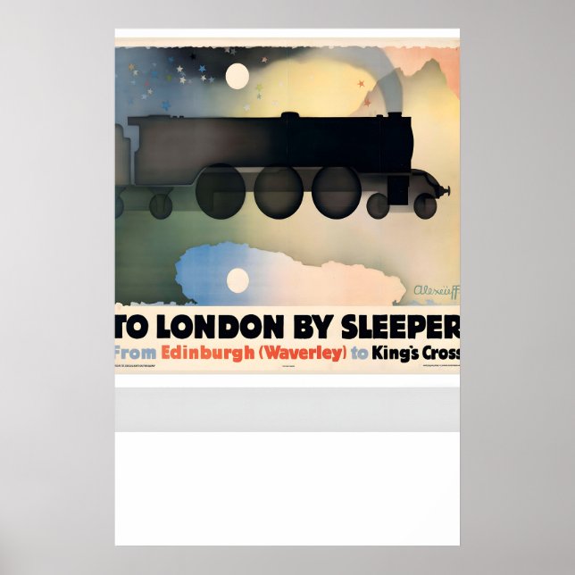 Affiche À Londres par train de nuit d'Édimbourg Waverley à (Devant)