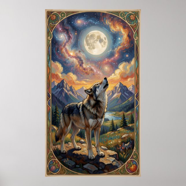 Affiche A lone wolf howls at a moon  (Devant)