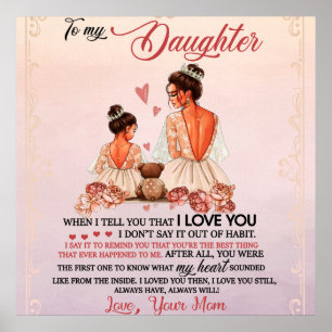 Affiche À Ma Fille Cadeau, Fille Et Maman, Lettre D'Amour