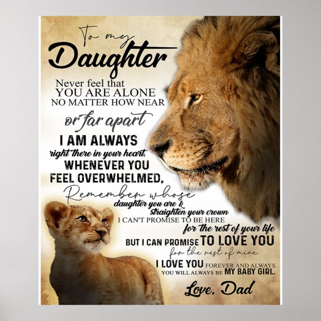 Affiche À Ma Fille Lion Famille Cadeau, Fille Anniversaire (Devant)