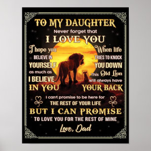 Affiche À Ma Fille Lion Famille Cadeau, Fille Anniversaire