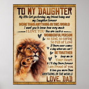 Affiche À Ma Fille Lion Famille Cadeau, Fille Anniversaire