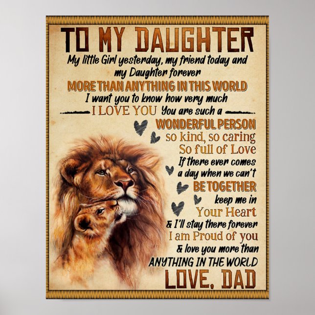 Affiche À Ma Fille Lion Famille Cadeau, Fille Anniversaire (Devant)