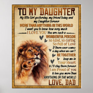 Affiche À Ma Fille Lion Famille Cadeau, Fille Anniversaire