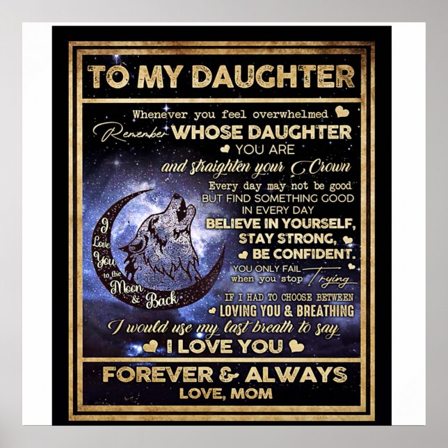 Affiche À Ma Fille Loup Cadeau d'anniversaire, Drôle cadea (Devant)