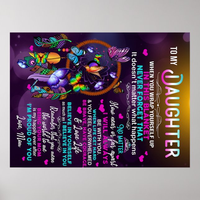 Affiche À Ma Fille Papillons Cadeau, Fille Anniversaire (Devant)