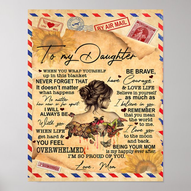 Affiche À ma fille Papillons Idée cadeau d'anniversaire (Devant)