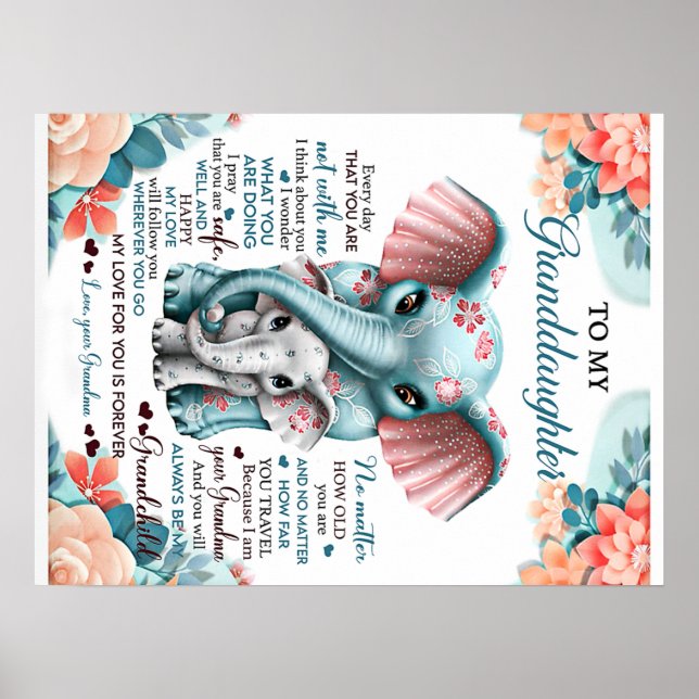 Affiche À ma petite-fille Elephant Idée cadeau d'anniversa (Devant)
