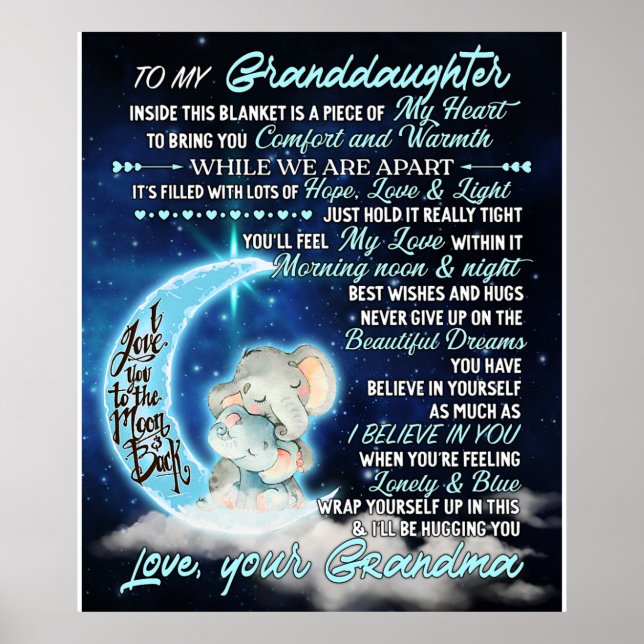 Affiche À ma petite-fille Elephant Idée cadeau d'anniversa (Devant)