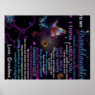 Affiche À ma petite-fille Papillons Idée cadeau d'annivers