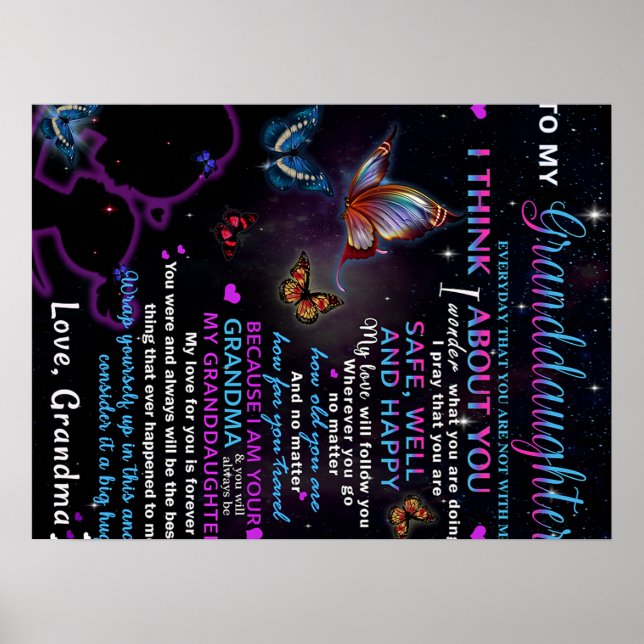 Affiche À ma petite-fille Papillons Idée cadeau d'annivers (Devant)