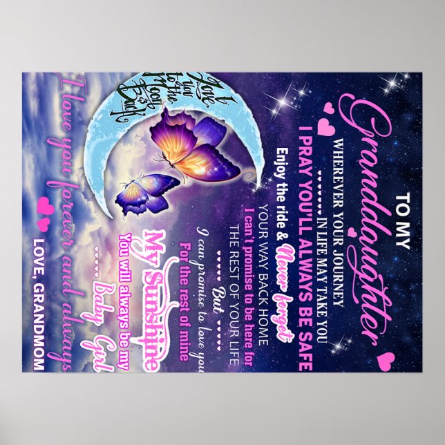 Affiche À ma petite-fille Papillons Idée cadeau d'annivers (Devant)