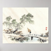 A man crossing the bridge by Kōno Bairei Faux Canv