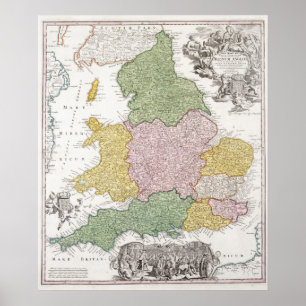 Affiche A Map of England 1760